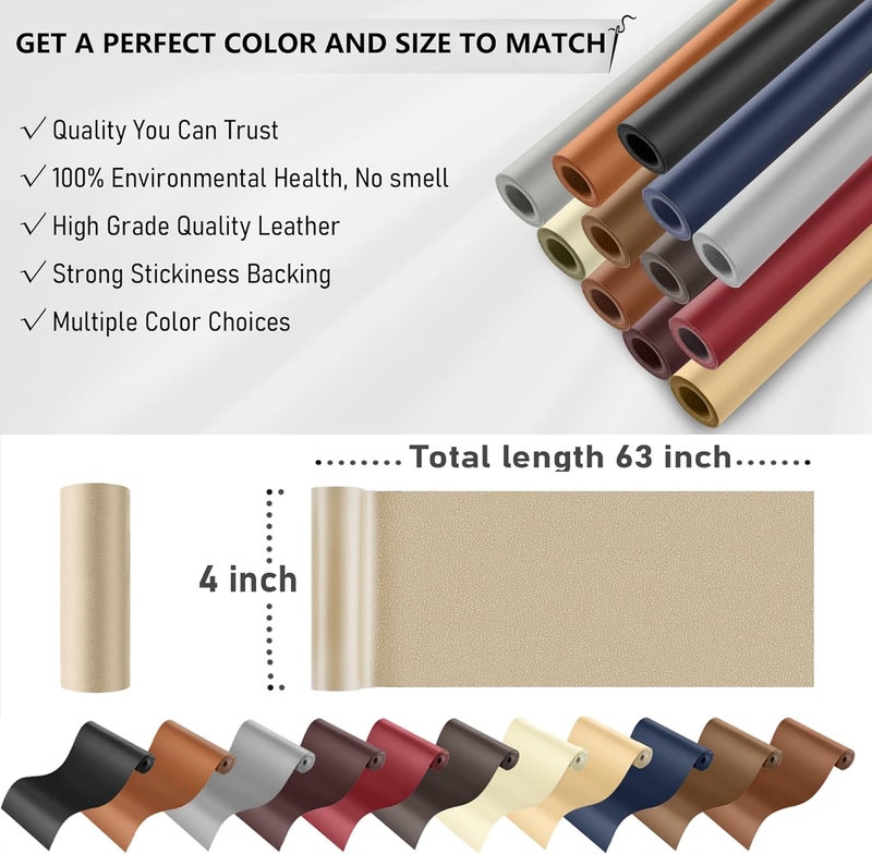 YAFLC Self Adhesive Leather Repair Tape Kit, 4"x 63" Leather Repair Patch for Furniture, Leather Repair Patch for Car seat, Sofas, Couch, Boat Seat Light Khaki - Image 4
